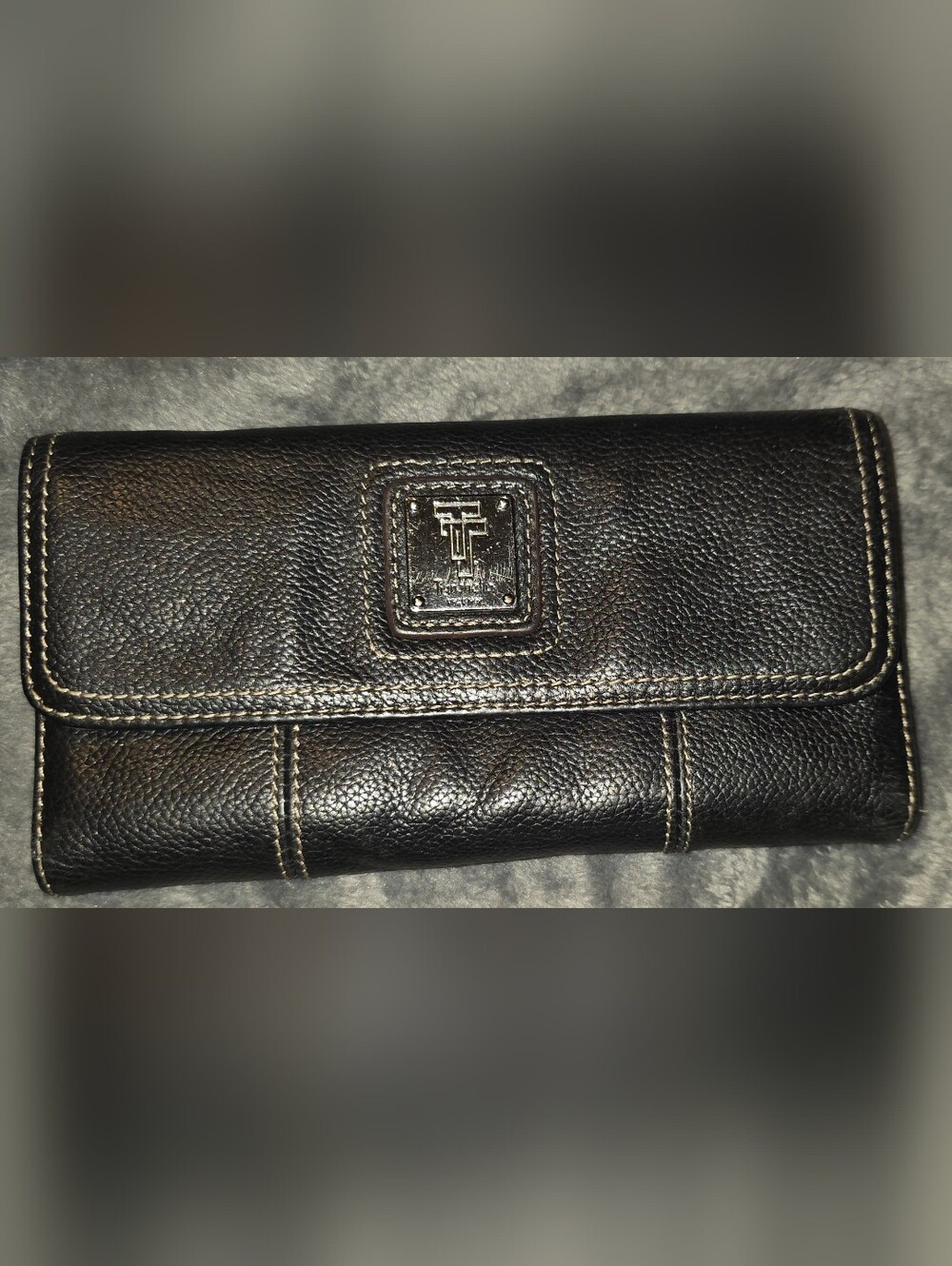 Tignanello Black Pebbled Leather Wallet with Logo Patch